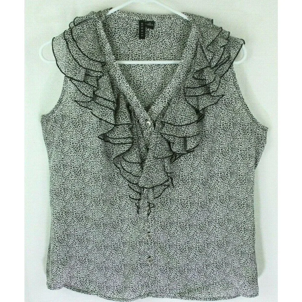Sioni Top Leopard Print Ruffles Sleeveless Womens small